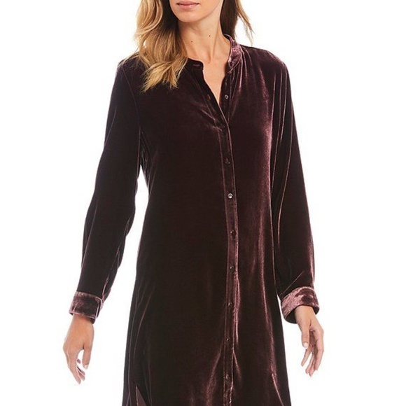 ❌SOLD❌NWT EILEEN FISHER Cassis Silk Velvet Shirt Dress Size L - Picture 3 of 16